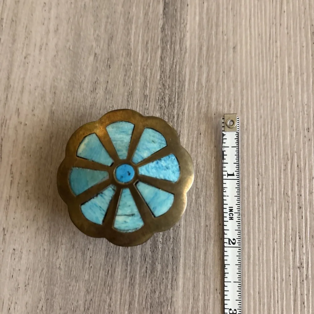 Brass With Blue Inlay Pill Or Trinket Box